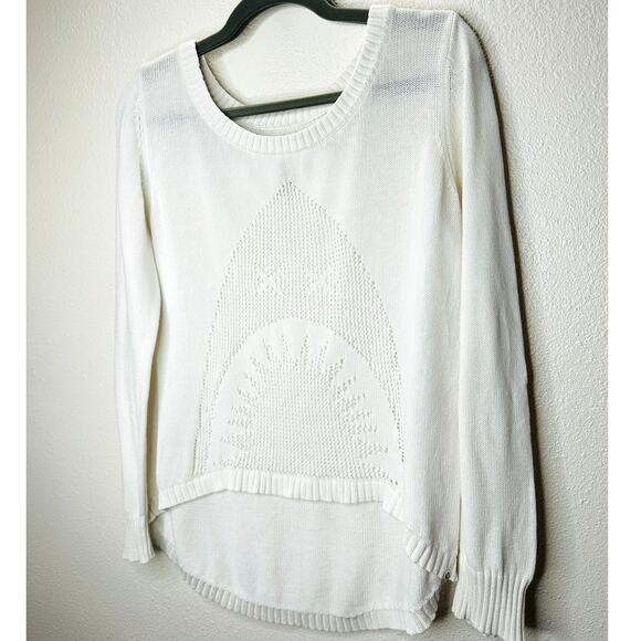 Billabong White Boat Neck High Low Shark Knit Pattern Sweater M - Picture 3 of 16